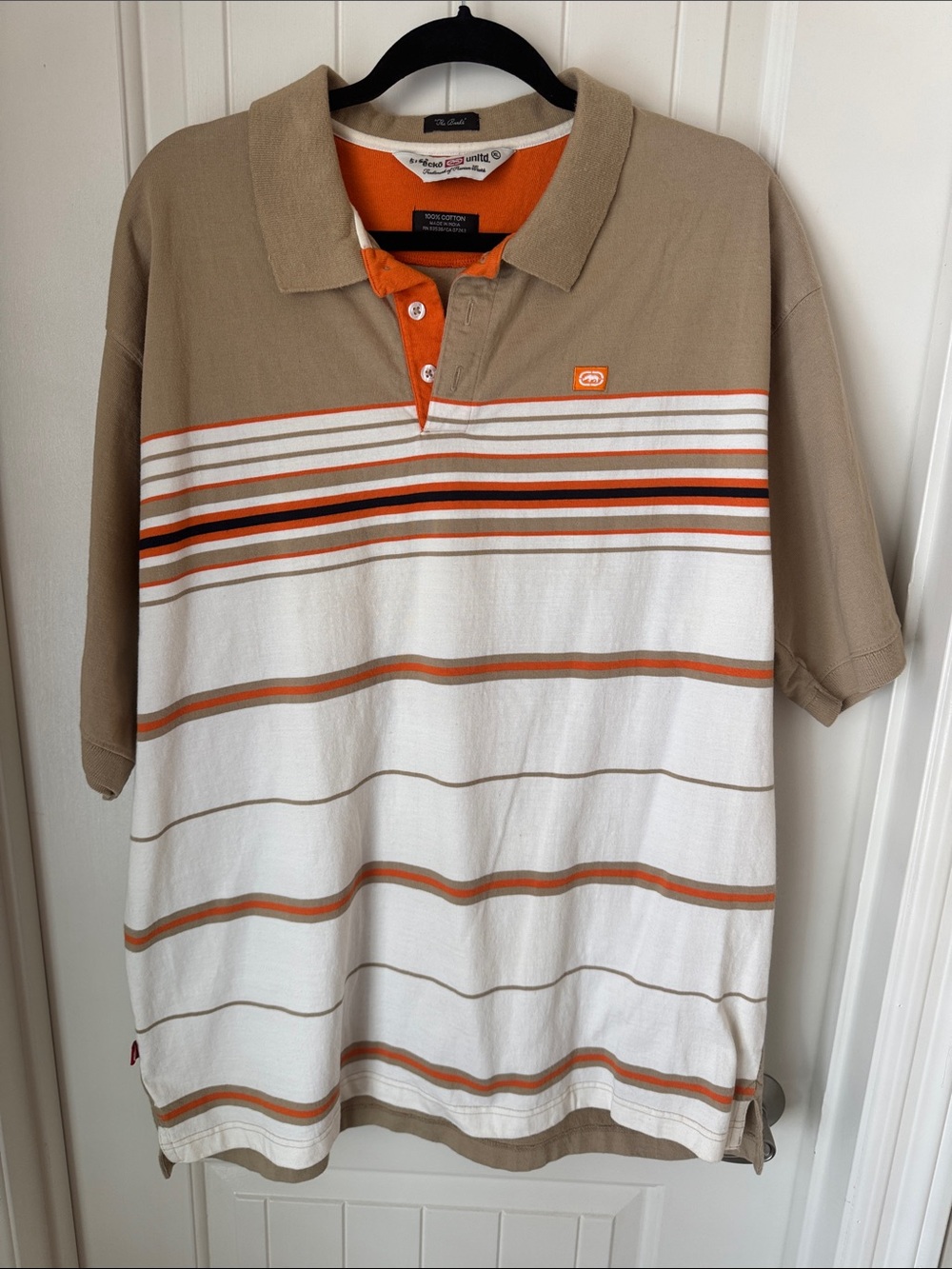 Ecko Unltd ‘The Banks’ Classic Striped Polo Shirt in Beige, White & Orange